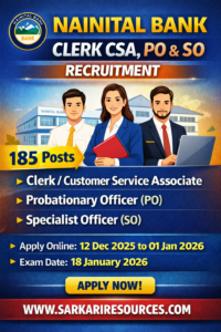 Nainital Bank Clerk CSA, PO & SO Recruitment