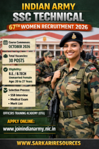 Indian Army SSC Technical 67th Women Recruitment 2026