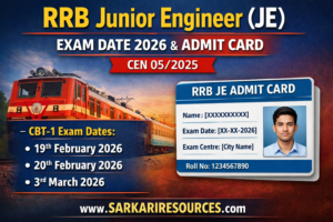 RRB Junior Engineer (JE) Exam Date 2026 and Admit Card
