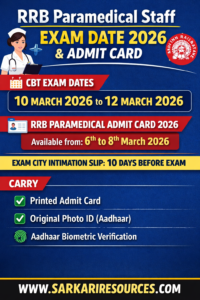 RRB Paramedical Staff Exam Date 2026 & Admit Card