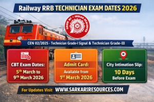 Railway RRB Technician Exam Dates for 2026